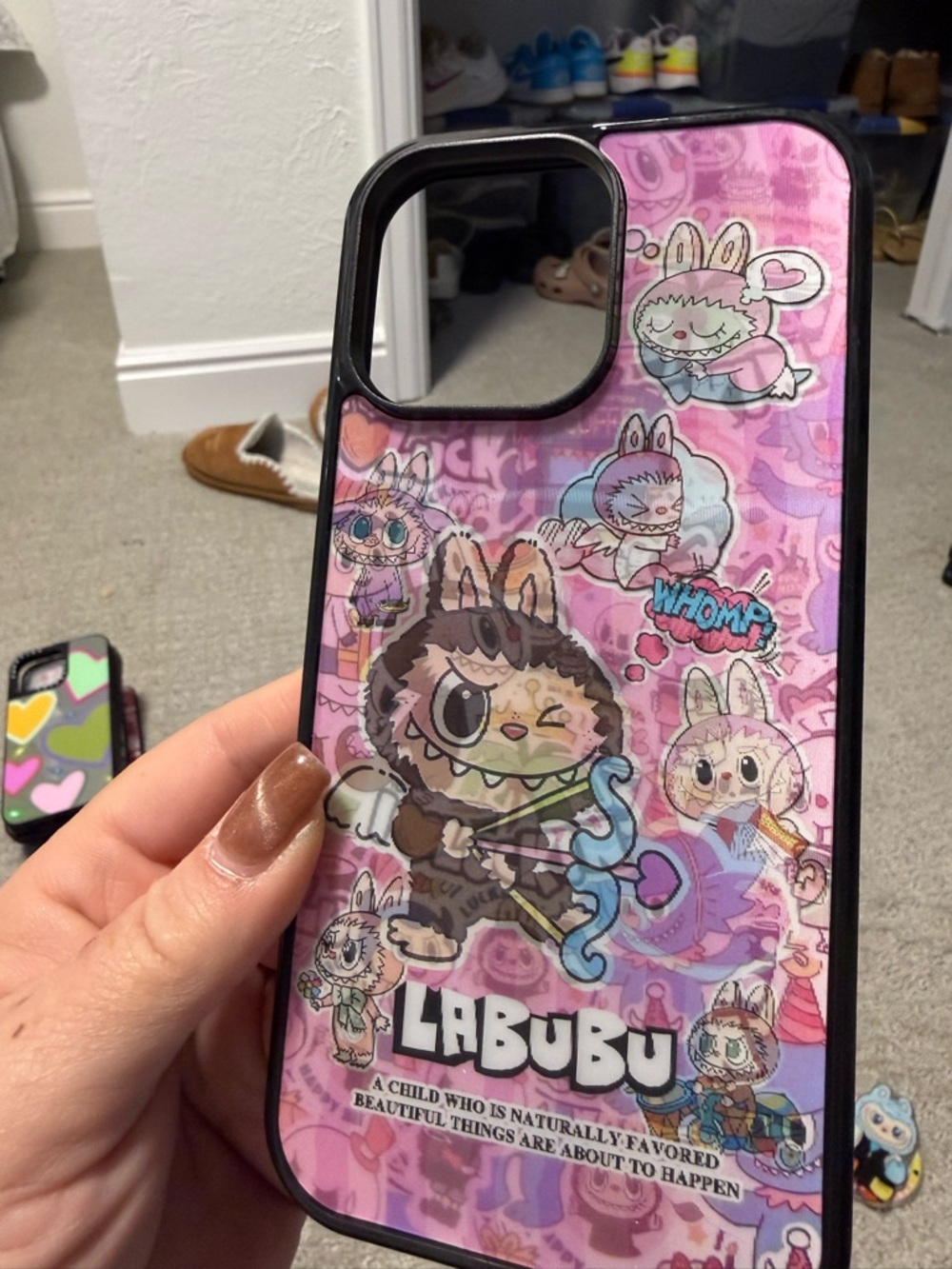16 pro max labubu Pink Cartoon Character Phone Case with Pop Socket - Picture 5 of 7